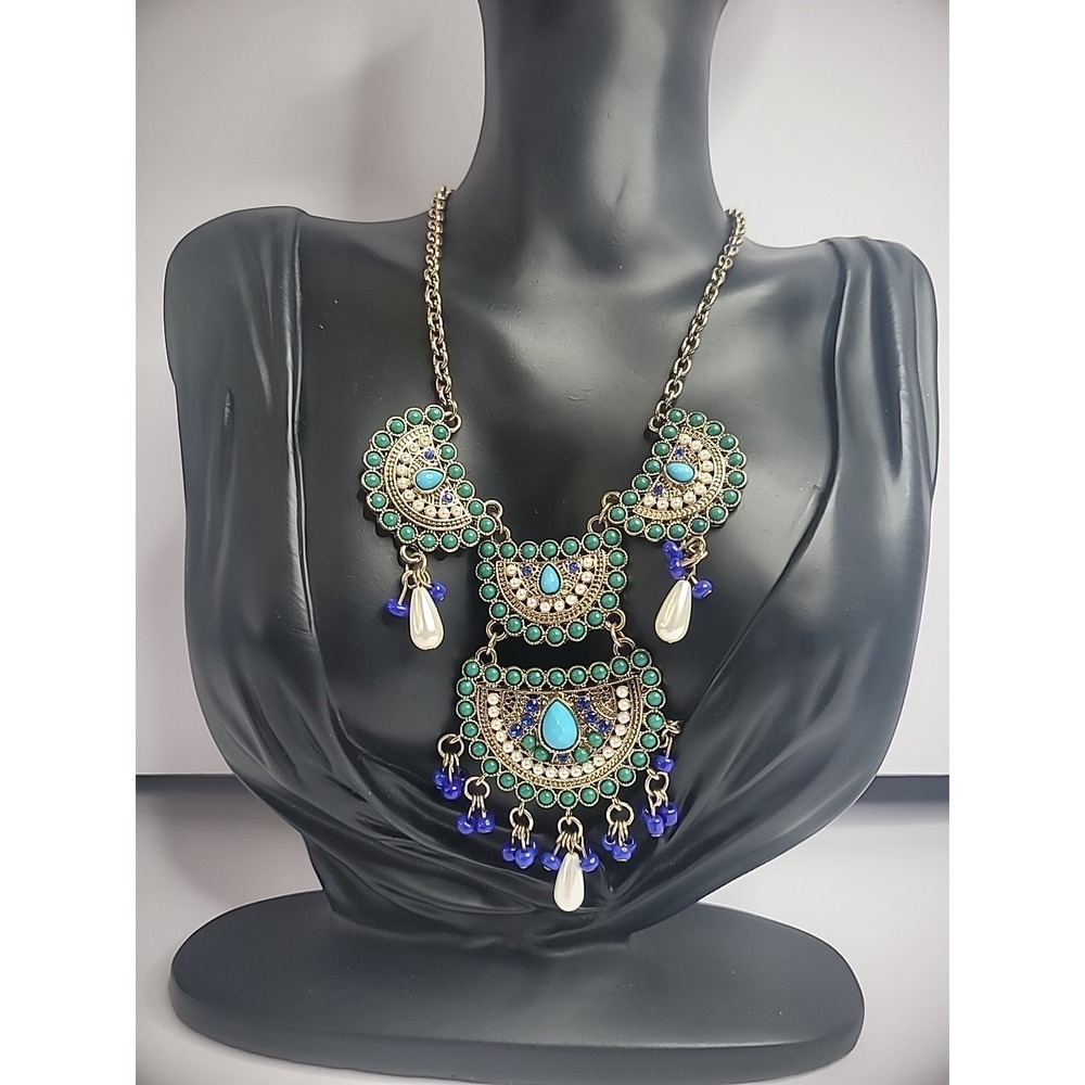 Vintage Gold Tone‎ Beaded Tiered Necklace Womens Jewelry Costume